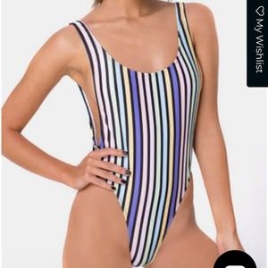 Striped one piece bathing suit